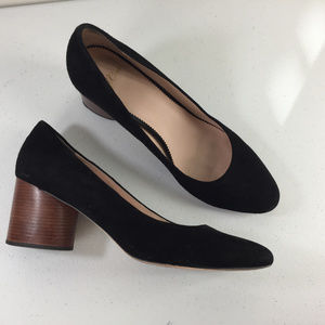 J. Crew Black Suede Heels with Brown Block Heel